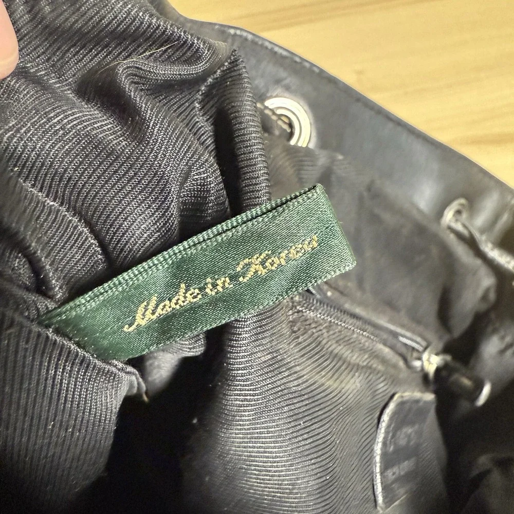 Ralph Lauren Leather Drawstring Bucket Shoulder Bag‎ Hobo Black